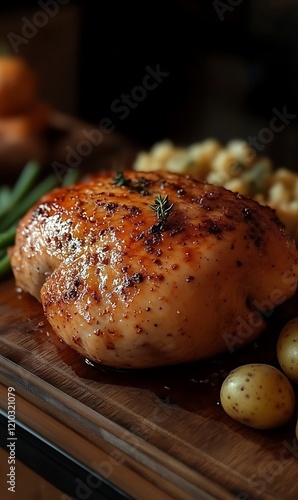 Wallpaper Mural Roasted chicken breast with potatoes and green beans. Torontodigital.ca