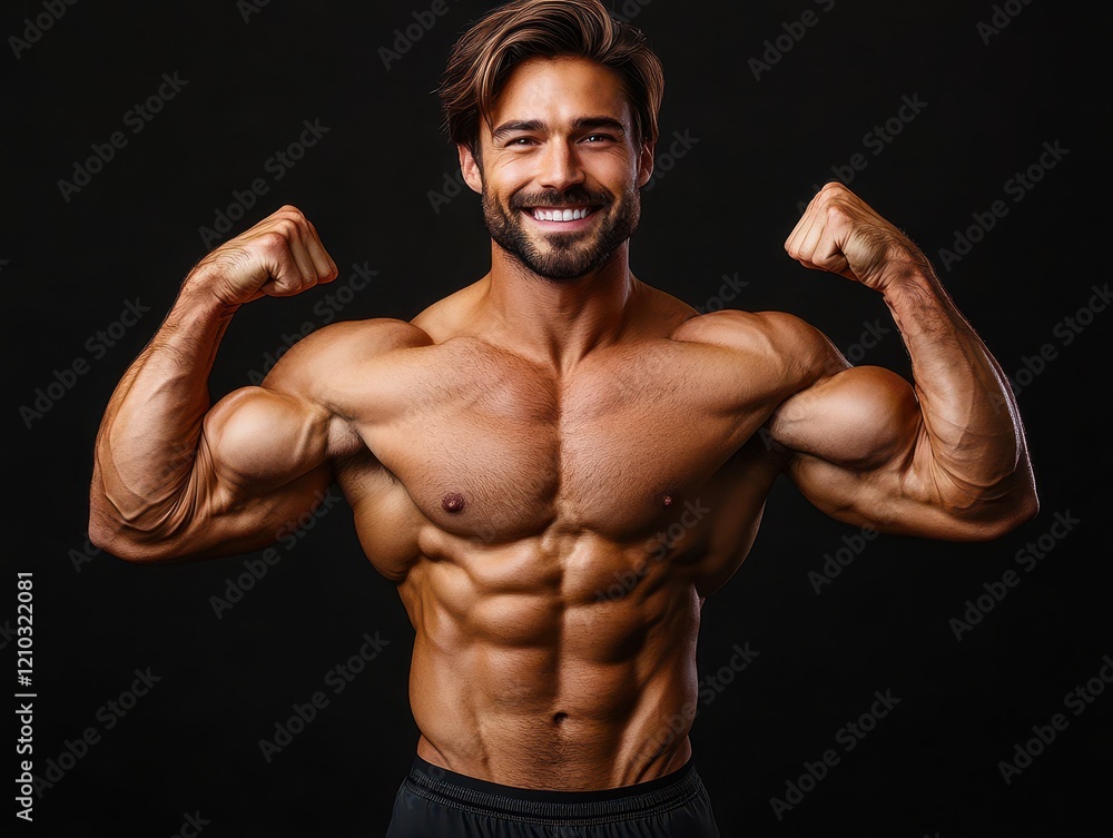 Fototapeta premium A muscular man flexing his biceps, showcasing fitness and strength.