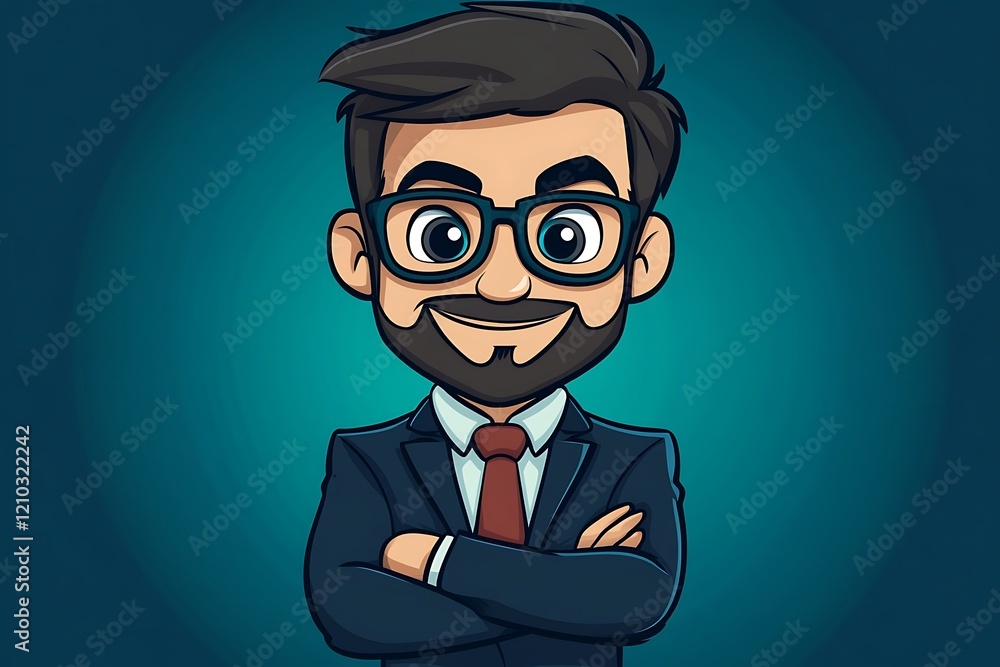 Cartoon Businessman Portrait Arms Crossed Cartoon Businessman Portrait Arms Crossed