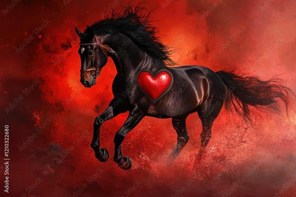 A horse is running with a heart on its back A horse is running with a heart on its back