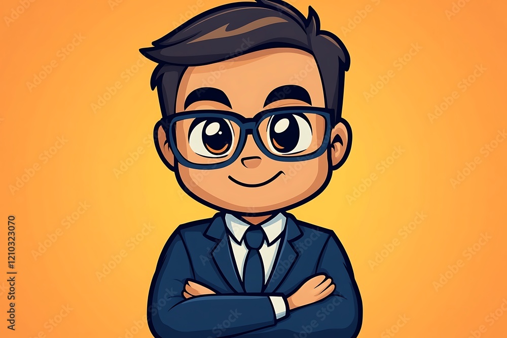 Cartoon Businessman with Glasses, Brown Hair Cartoon Businessman with Glasses, Brown Hair