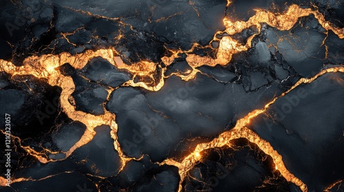 Black Marble Background with Golden Veins and Texture Details