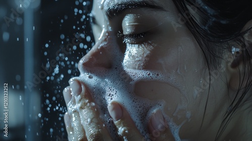 Cosmetic skin care routine_woman(girl) cleansing face