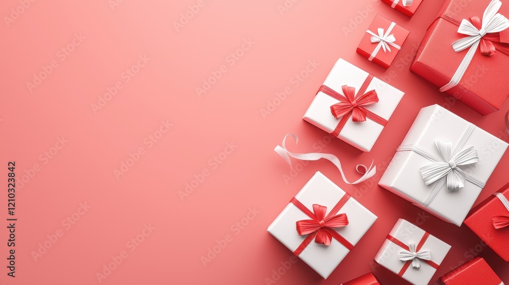 Festive gift boxes arranged for a cheerful celebration Festive gift boxes arranged for a cheerful celebration