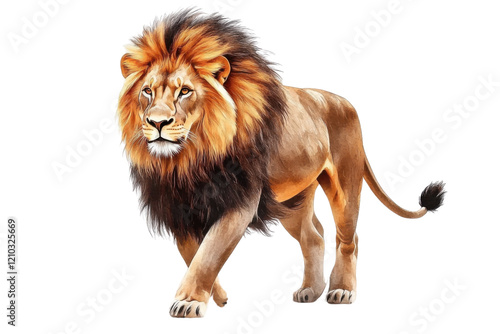 majestic lion watercolor painting on white background