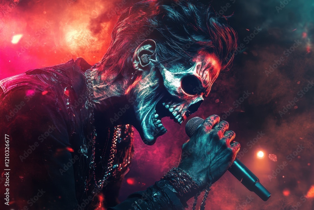 Fototapeta premium A man with a microphone is singing into it