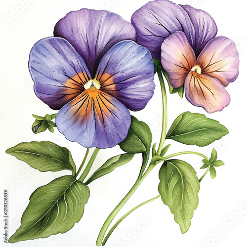 Watercolor Pansy white background