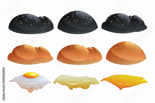 Cartoon Bread and Egg Set illustration of vector design