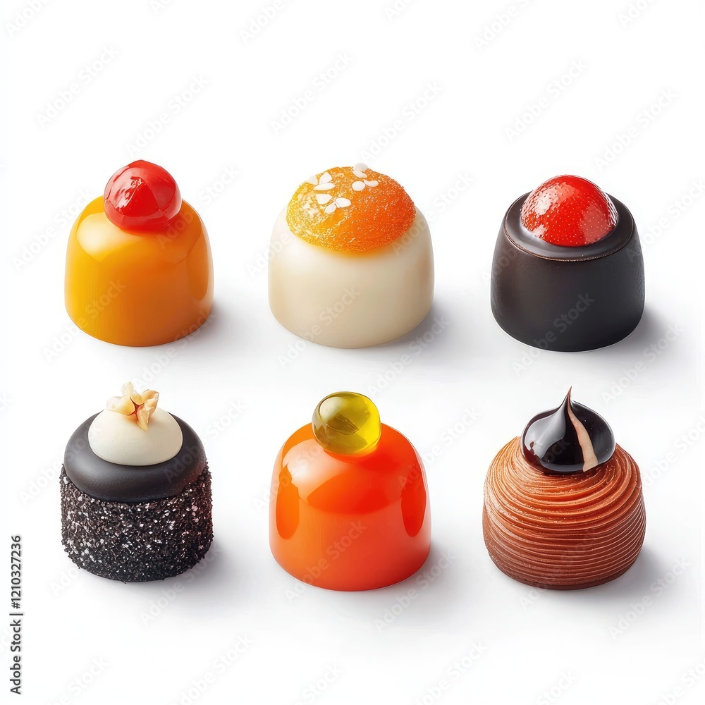 Fototapeta premium Assorted gourmet chocolates, dessert, studio shot, white background, confectionery