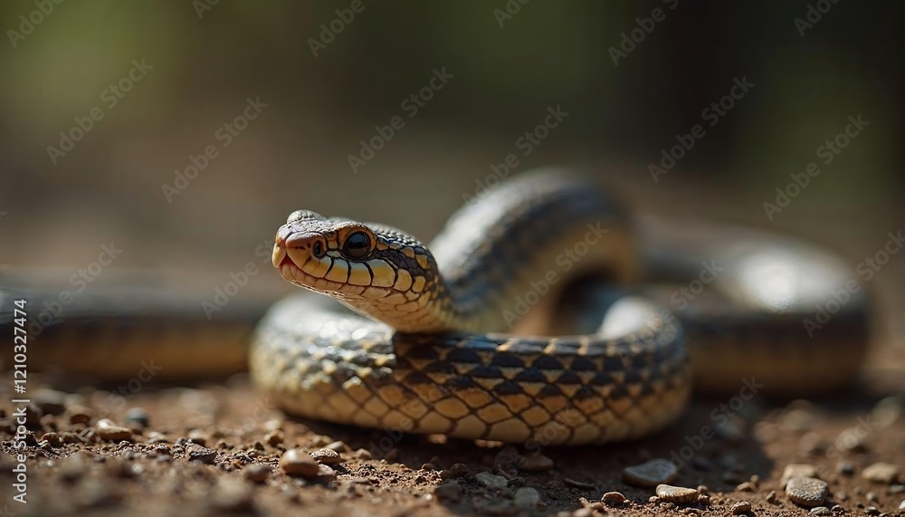 Striped Snake Closeup in Natural Habitat Striped Snake Closeup in Natural Habitat