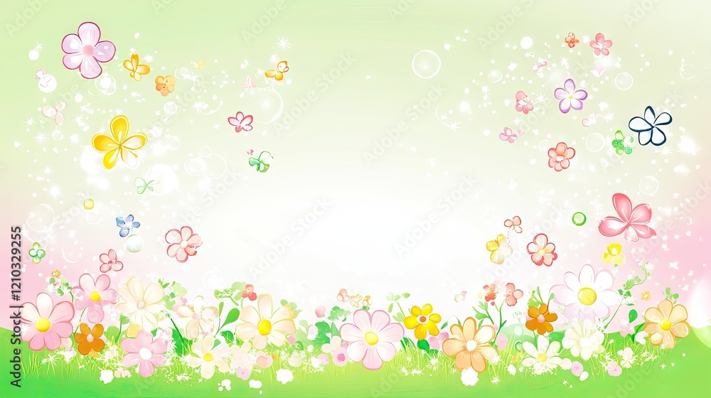Spring Meadow Flowers Butterflies Pastel Background Design Spring Meadow Flowers Butterflies Pastel Background Design