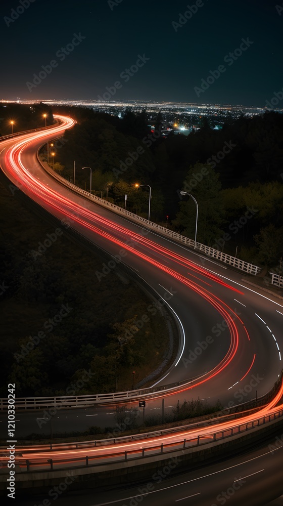 Obraz premium Road at Night with Light Trails