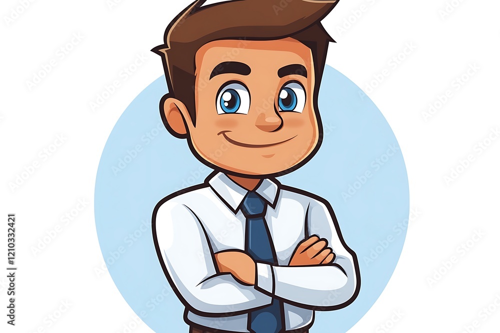 Confident Boy Employee Illustration, Front View Confident Boy Employee Illustration, Front View