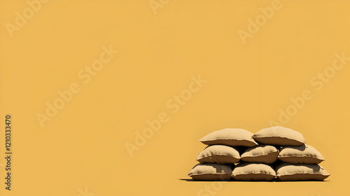 A simple design of a trench with sandbags, symbolizing the defensive positions in war. Sandbag trench minimalist.


