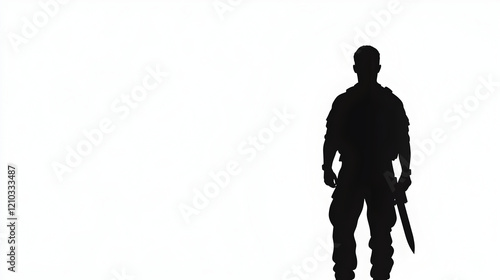 A minimalist silhouette of a soldier with a radio, symbolizing communication on the battlefield. Soldier with radio.


 photo