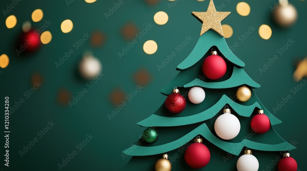 Obraz premium Festive Christmas Tree Card on Green Background