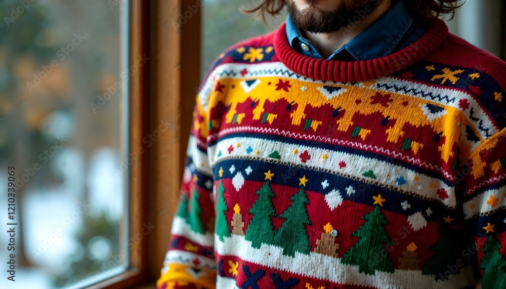 Obraz premium Photorealistic Christmas sweater with intricate knit designs and holiday charm