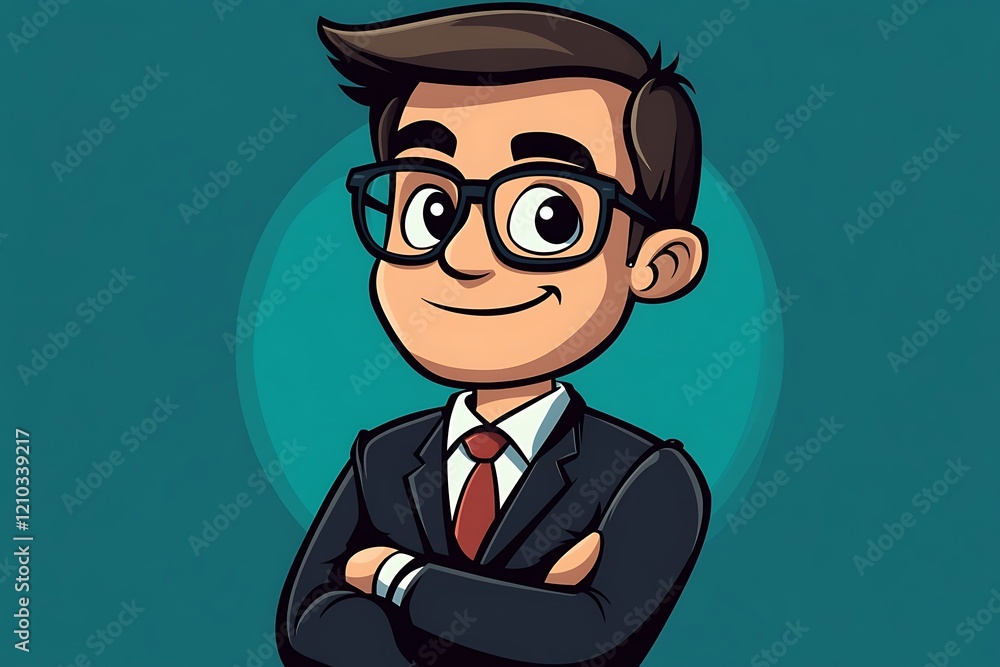 Cute Brown Hair Employee Illustration, Arms Crossed Cute Brown Hair Employee Illustration, Arms Crossed
