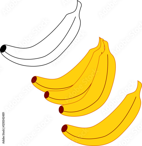 Banana coloring pages for kids. vector graphic line Banana. Banana line art  for coloring books isolated on white background. Kindergarten and preschool worksheets printable for kids.