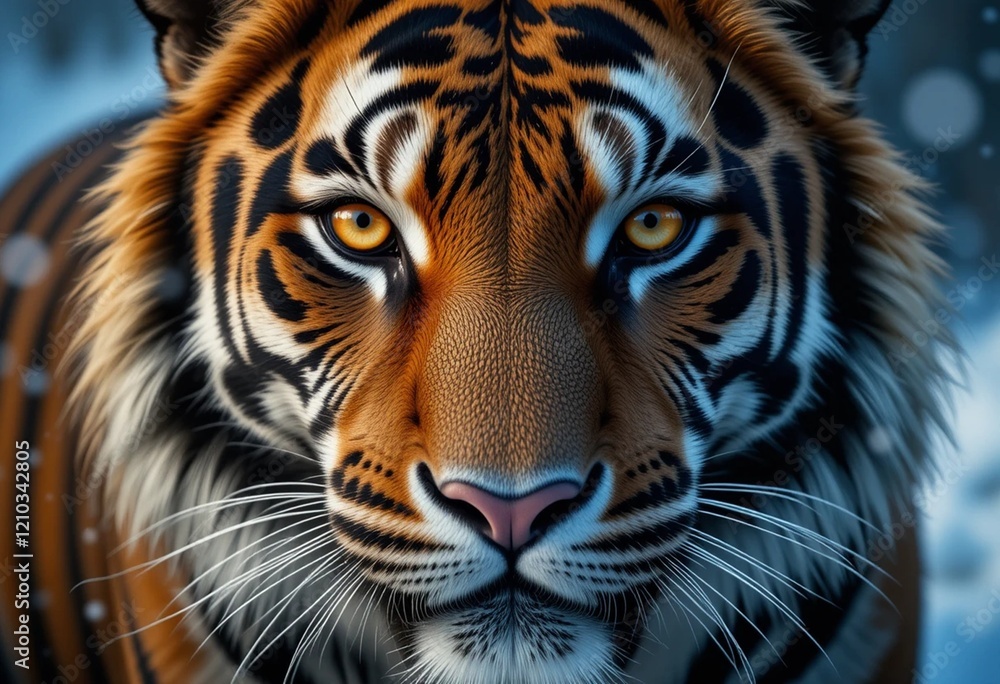 Obraz premium A tiger gazes intently amidst a snowy backdrop.