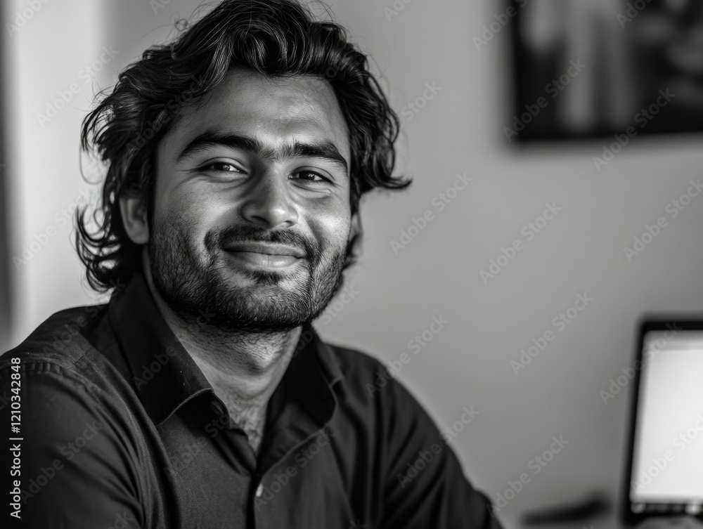 Fototapeta premium Smiling Man at Desk