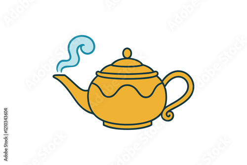 Ornate teapot with steam escaping vector art illustration