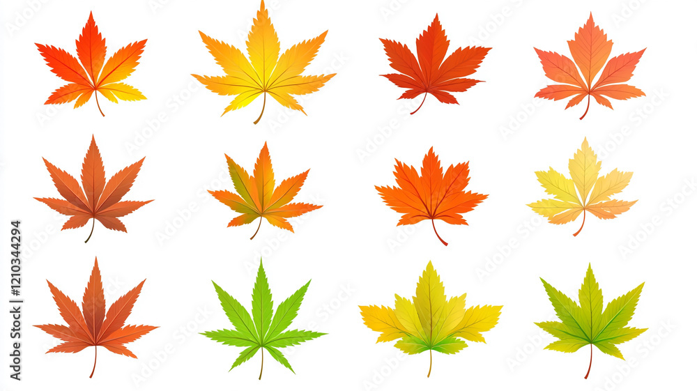 A set of autumn maple leaves isolated on a white background. A set of autumn maple leaves isolated on a white background.