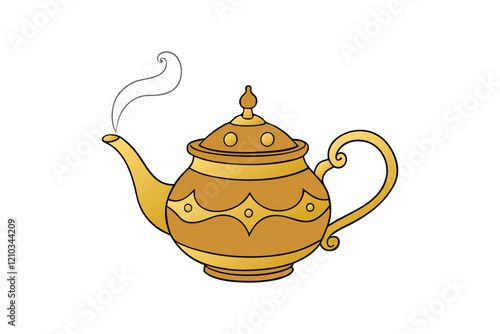 Ornate teapot with steam escaping vector art illustration