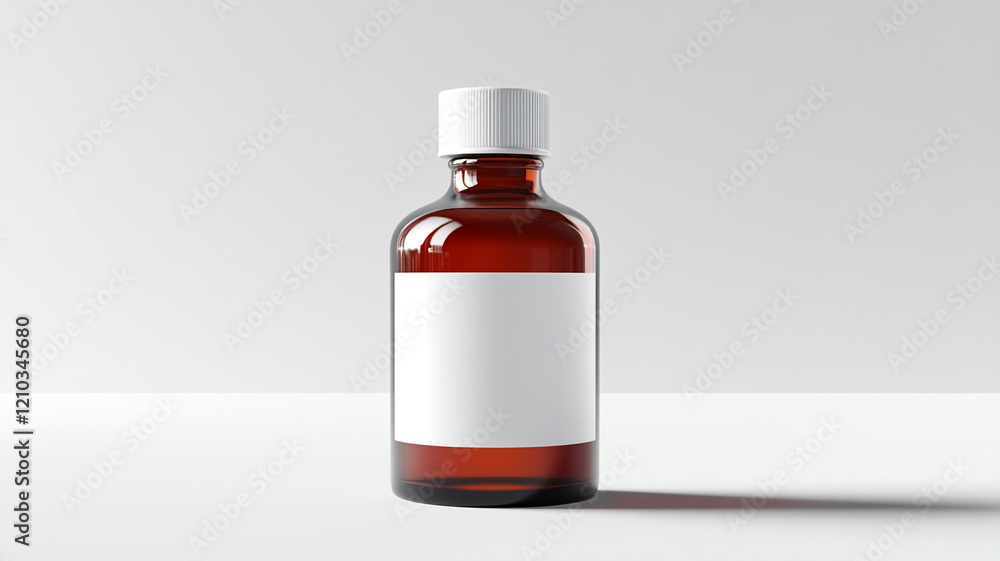 Fototapeta premium Amber glass dropper bottle mockup with a blank white label isolated on white background.