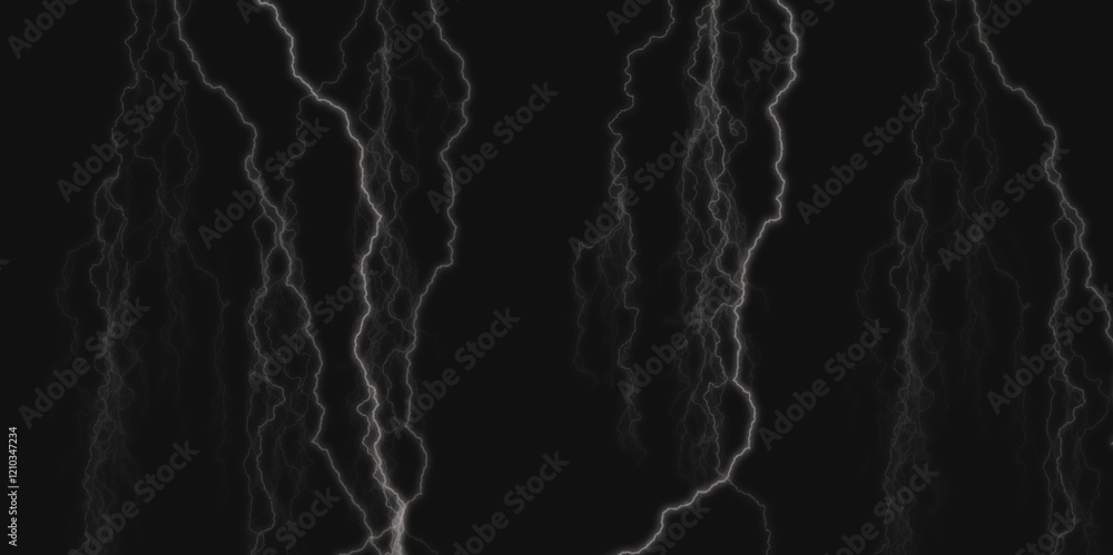 Naklejka premium Thunder Stock Image In Black Background. Massive lightning bolt with branches isolated on black background.