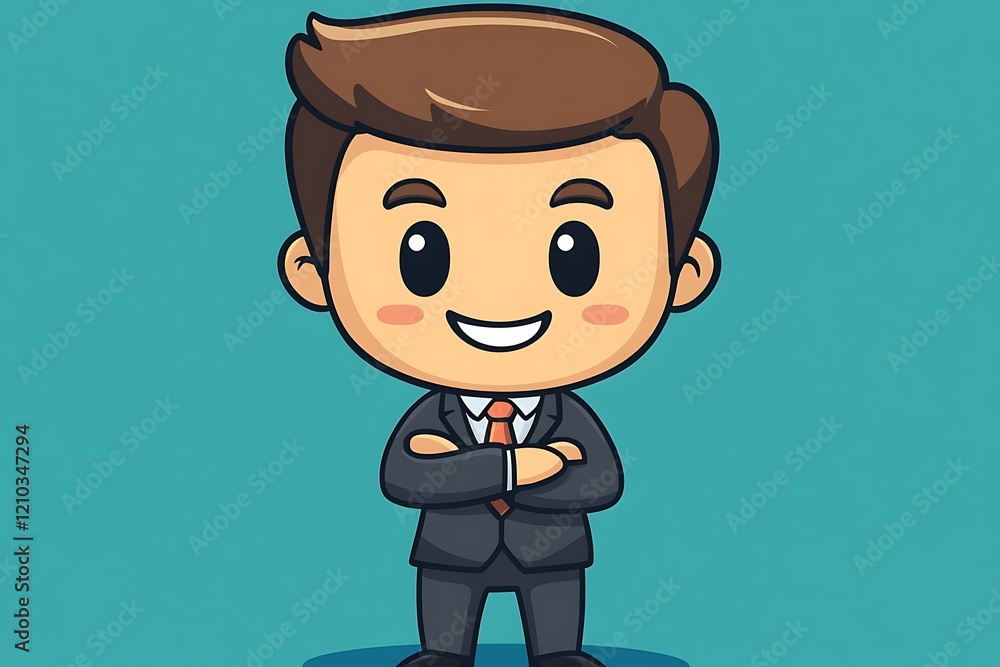 Cute Chibi Businessman Cartoon Character Standing Arms Crossed Cute Chibi Businessman Cartoon Character Standing Arms Crossed
