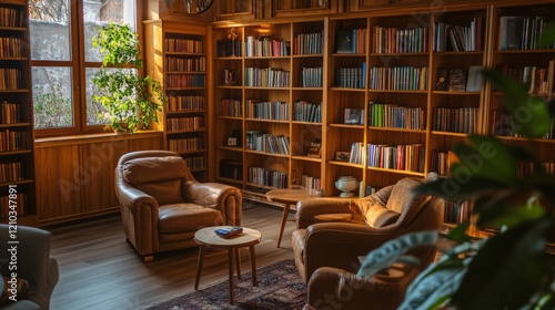 Wallpaper Mural Cozy library interior, warm lighting, shelves filled with books, wooden details, vintage atmosphere, tranquil and inviting space, rich in character and detail Torontodigital.ca