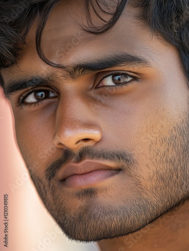 Young Indian man with intense gaze photo