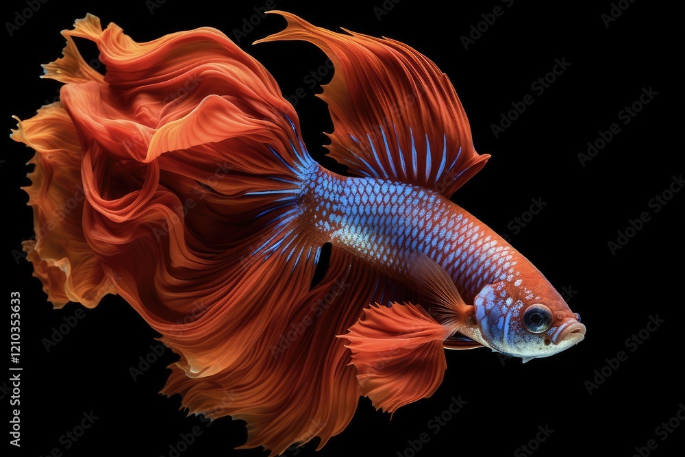 Fototapeta premium Siamese Fighting Fish on Black Background. Aggressive Animal in Aquarium for Design, Art or Nature Concept.