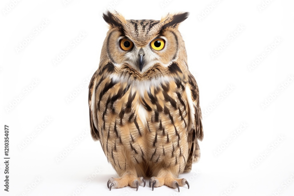 Naklejka premium Single Owl Cut-Out on White Background. Beautiful Plumage of Isolated Bird in Nature