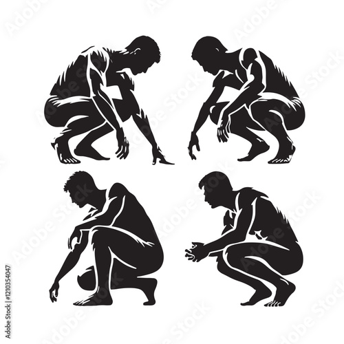 Abstract set of crouching man silhouette - man crouching vector set - man crouching illustrations set
