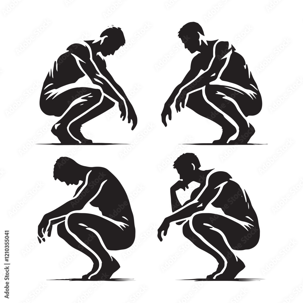 Fototapeta premium High-quality set of crouching man silhouette - man crouching vector set - man crouching illustrations set 