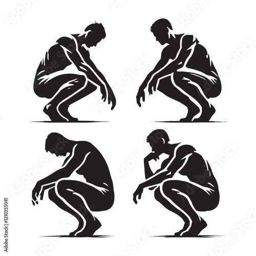 High-quality set of crouching man silhouette - man crouching vector set - man crouching illustrations set
