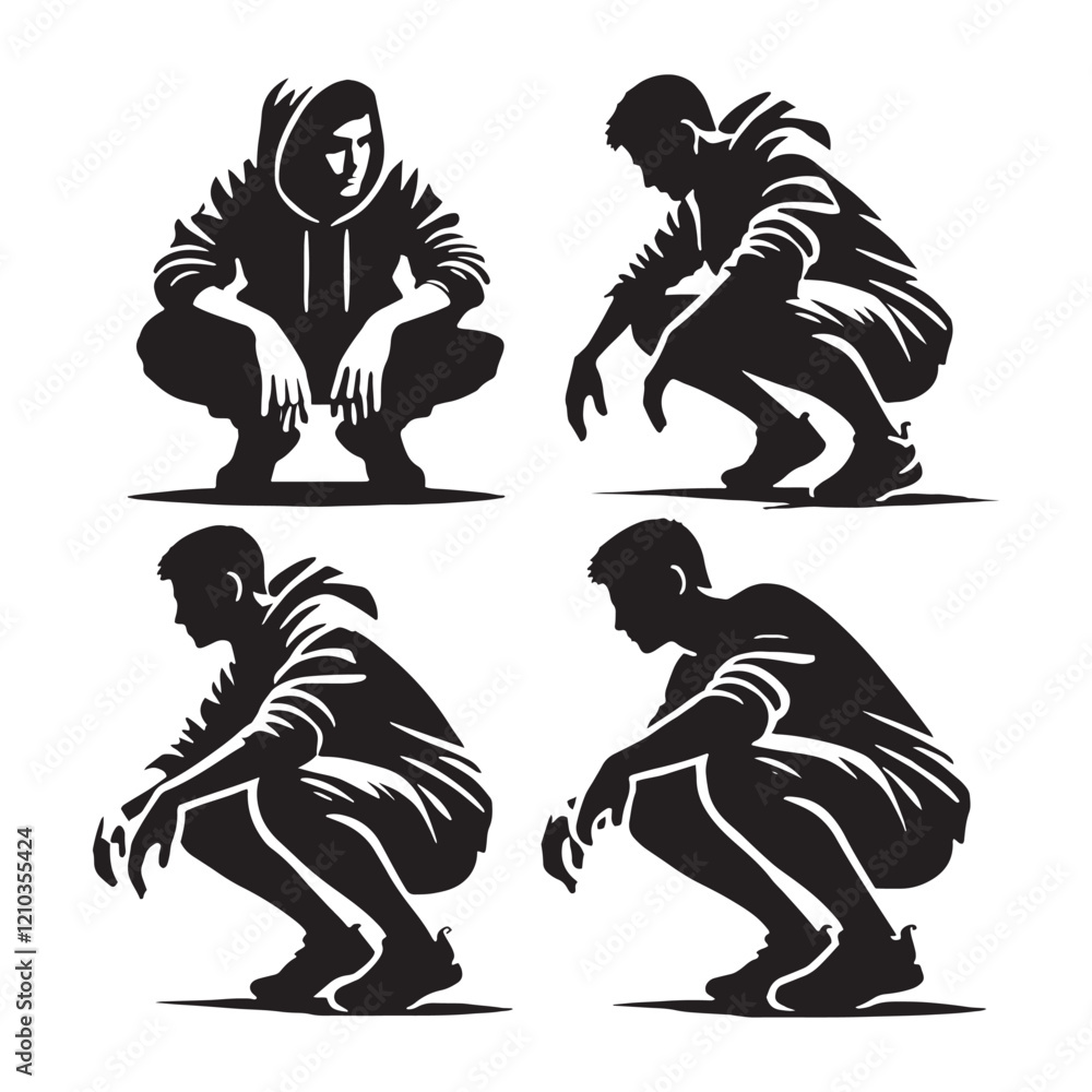 Complete set of crouching man silhouette - man crouching vector set - man crouching illustrations set
Complete set of crouching man silhouette - man crouching vector set - man crouching illustrations set