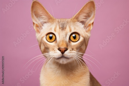 Portrait of a funny javanese cat on solid color backdrop photo