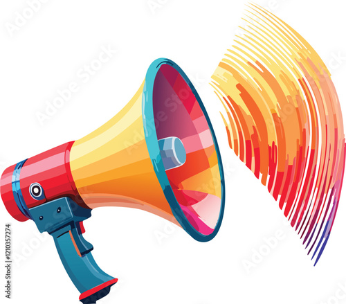 megaphone with dynamic sound wave, bright and bold vector design