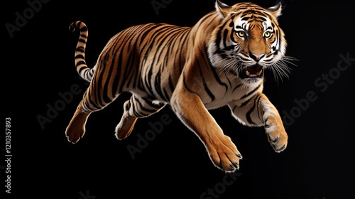 Strength and Anger: Slow Motion Bengal Tiger Jump in 3D Rendering with Alpha Work Path for Animation (16:9) photo