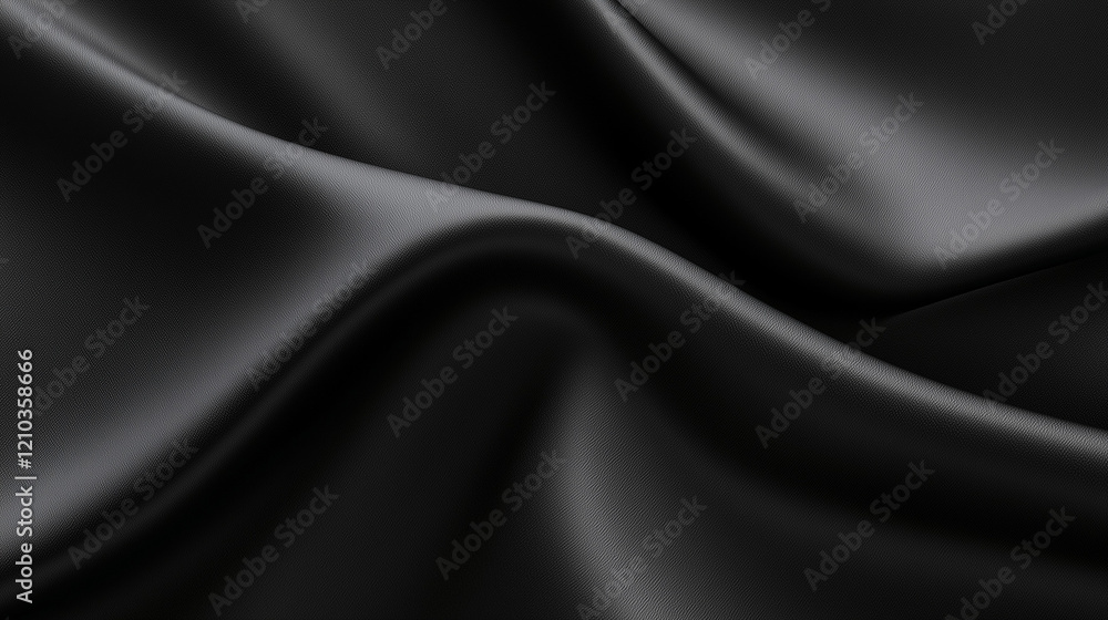 Fototapeta premium Black satin fabric with smooth luxurious texture