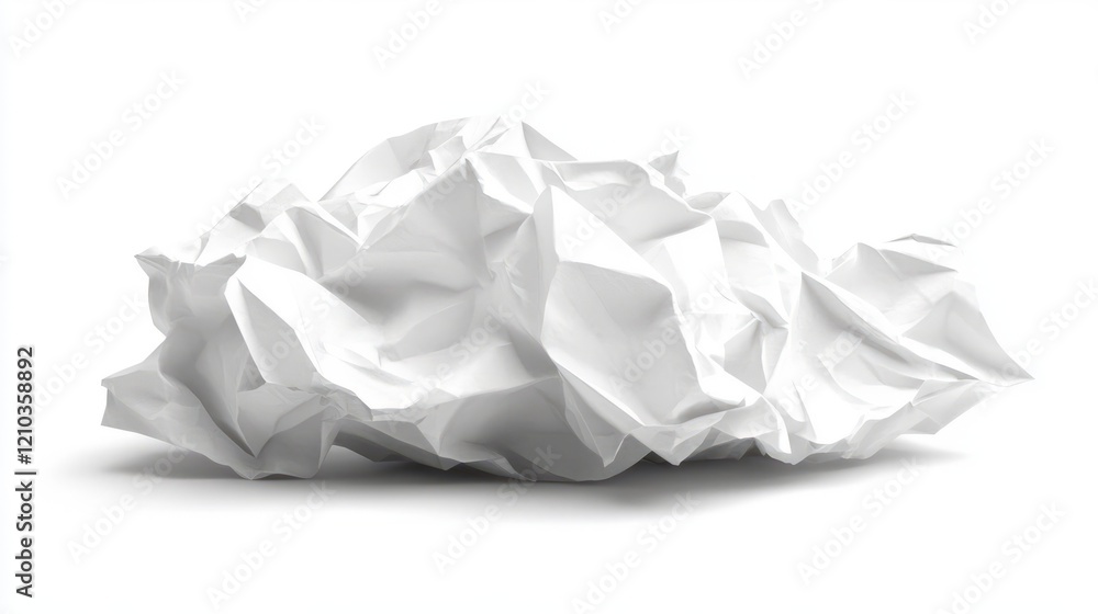 Crumpled white paper texture, realistic and highly detailed, isolated on white, subtle shadows, versatile material design, minimalistic and clean aesthetic Crumpled white paper texture, realistic and highly detailed, isolated on white, subtle shadows, versatile material design, minimalistic and clean aesthetic