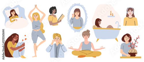 Self love practices for women in their 20s: relaxation, meditation, and wellness activities.