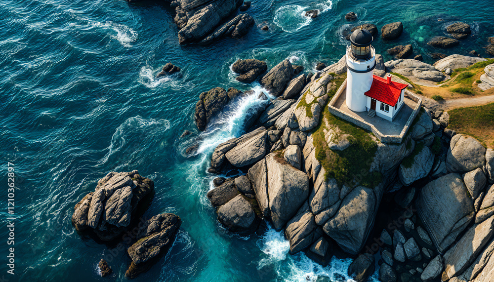 Picturesque lighthouse on a rocky coast