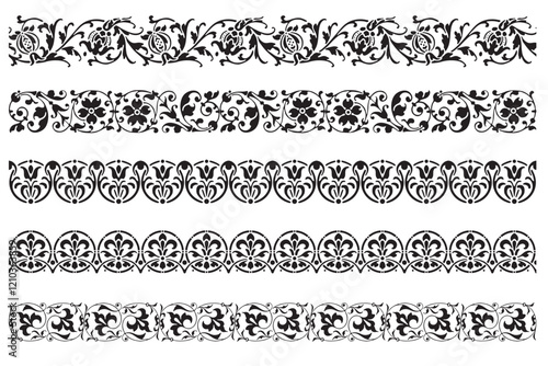 Set of decorative seamless ornamental border - Vector modular