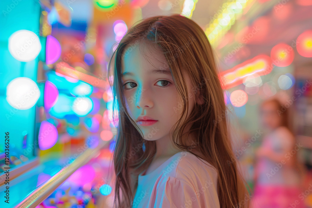 Generative AI image of a cheerful child enjoying a visit to a colorful toy store Generative AI image of a cheerful child enjoying a visit to a colorful toy store