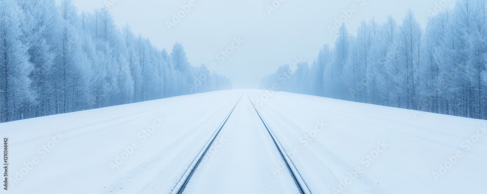 Snow squall over train tracks icy landscape winter photography calm atmosphere Snow squall over train tracks icy landscape winter photography calm atmosphere