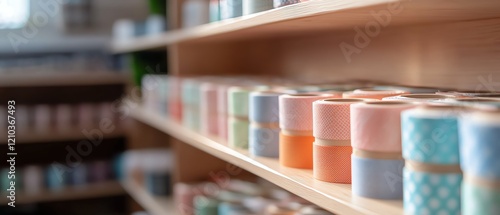 Wallpaper Mural A close-up of colorful craft supplies neatly organized on wooden shelves, showcasing creativity and artistic passion. Torontodigital.ca